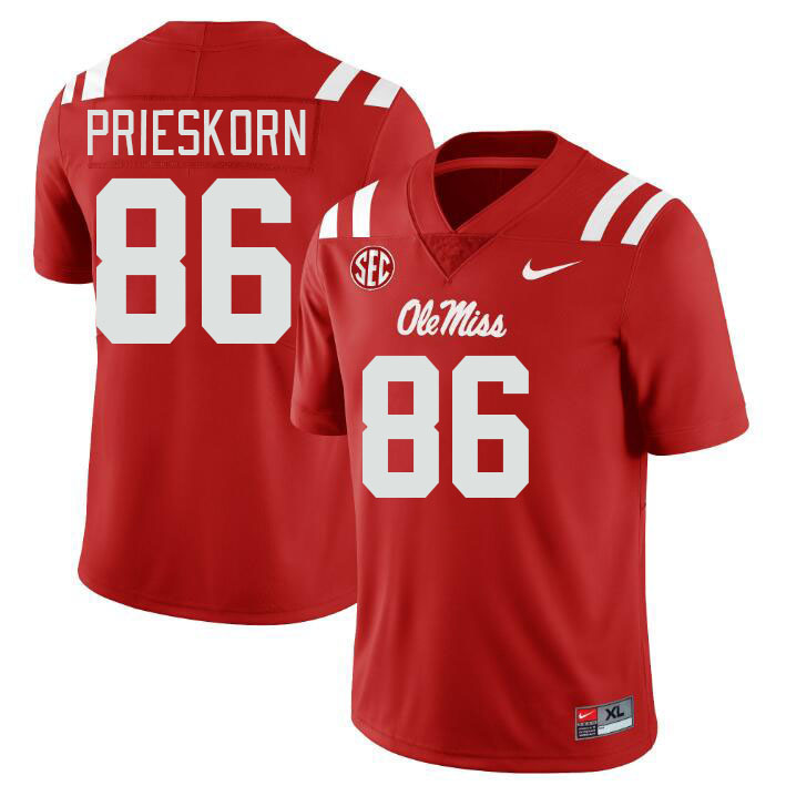 Men #86 Caden Prieskorn Ole Miss Rebels College Football Jerseys Stitched Sale-Red